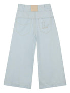 Pantaloni per bambina Lanvin Enfant azzurri con dettaglio logo - Rubino Kids