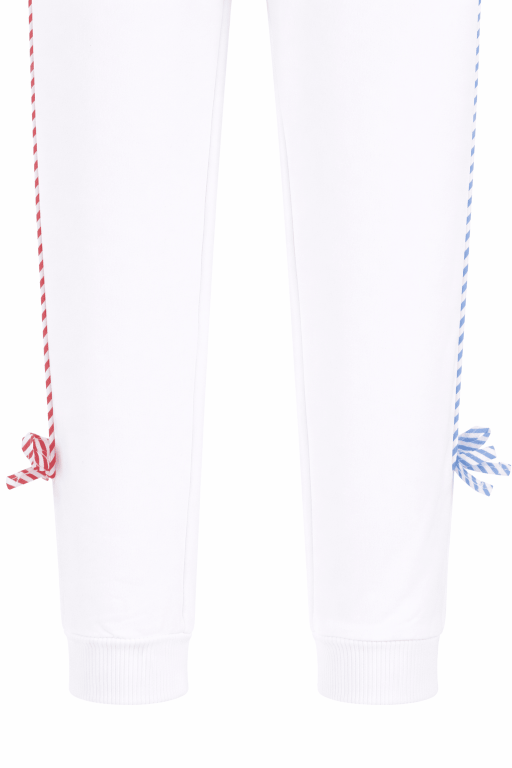 Pantaloni per bambina Monnalisa bianchi con nastro con logo - Rubino Kids