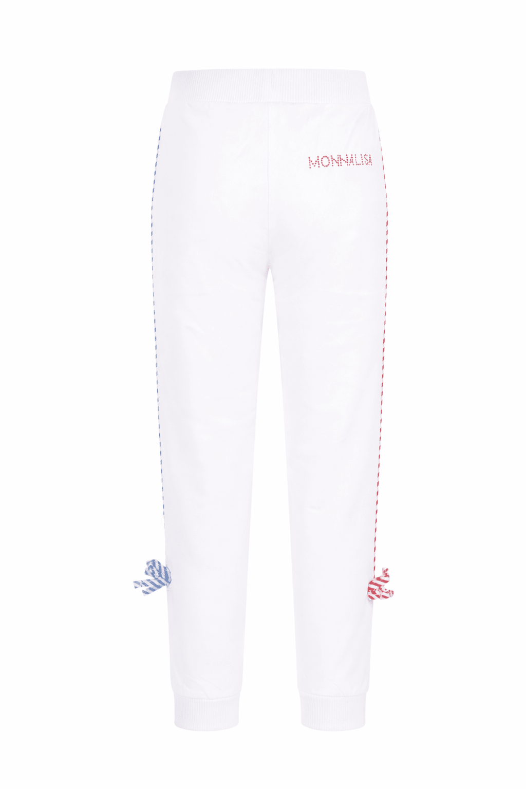 Pantaloni per bambina Monnalisa bianchi con nastro con logo - Rubino Kids