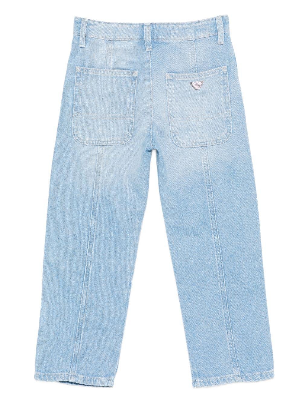 Pantaloni per bambino Emporio Armani Kids denim con logo Aquila sul retro - Rubino Kids