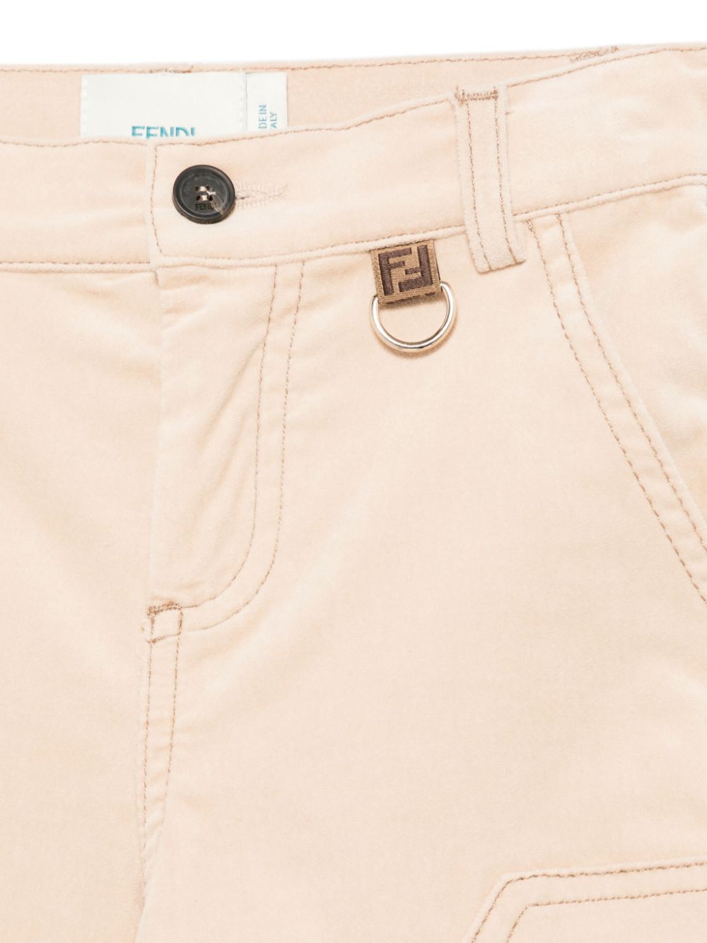 Pantaloni per bambino Fendi Kids beige con tasca posteriore con monogramma FF - Rubino Kids