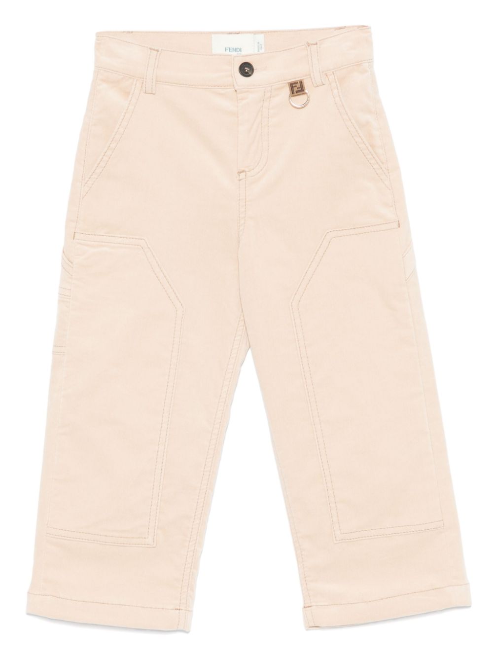 Pantaloni per bambino Fendi Kids beige con tasca posteriore con monogramma FF - Rubino Kids