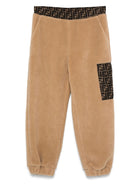 Pantaloni per bambino Fendi Kids beige con vita e tasca con monogramma FF - Rubino Kids