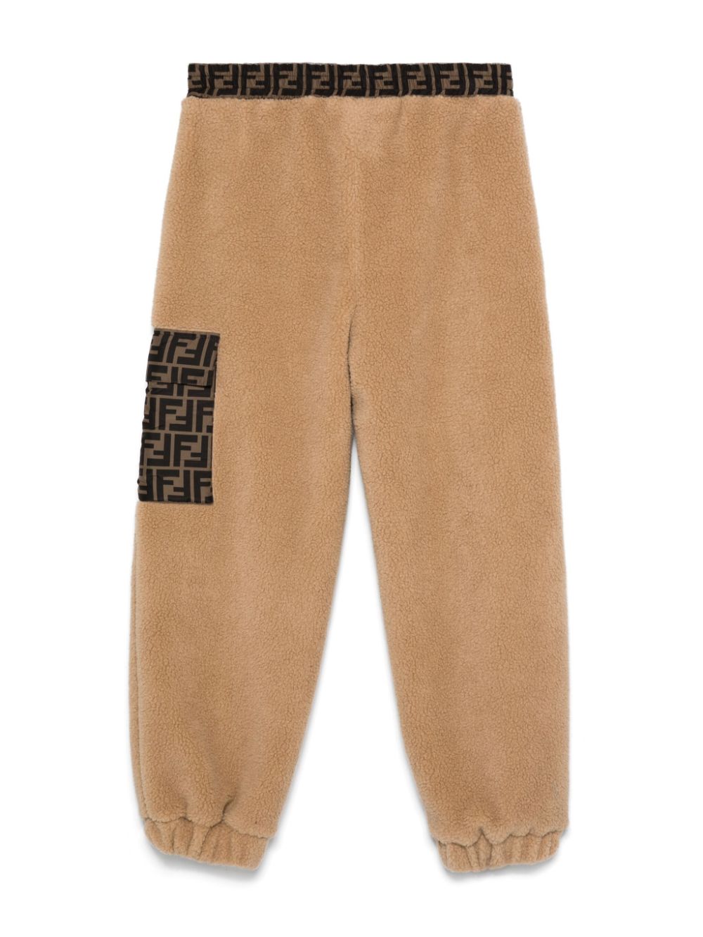 Pantaloni per bambino Fendi Kids beige con vita e tasca con monogramma FF - Rubino Kids