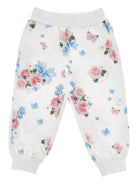 Pantaloni per neonata Monnalisa bianchi con stampa fiori all - over - Rubino Kids