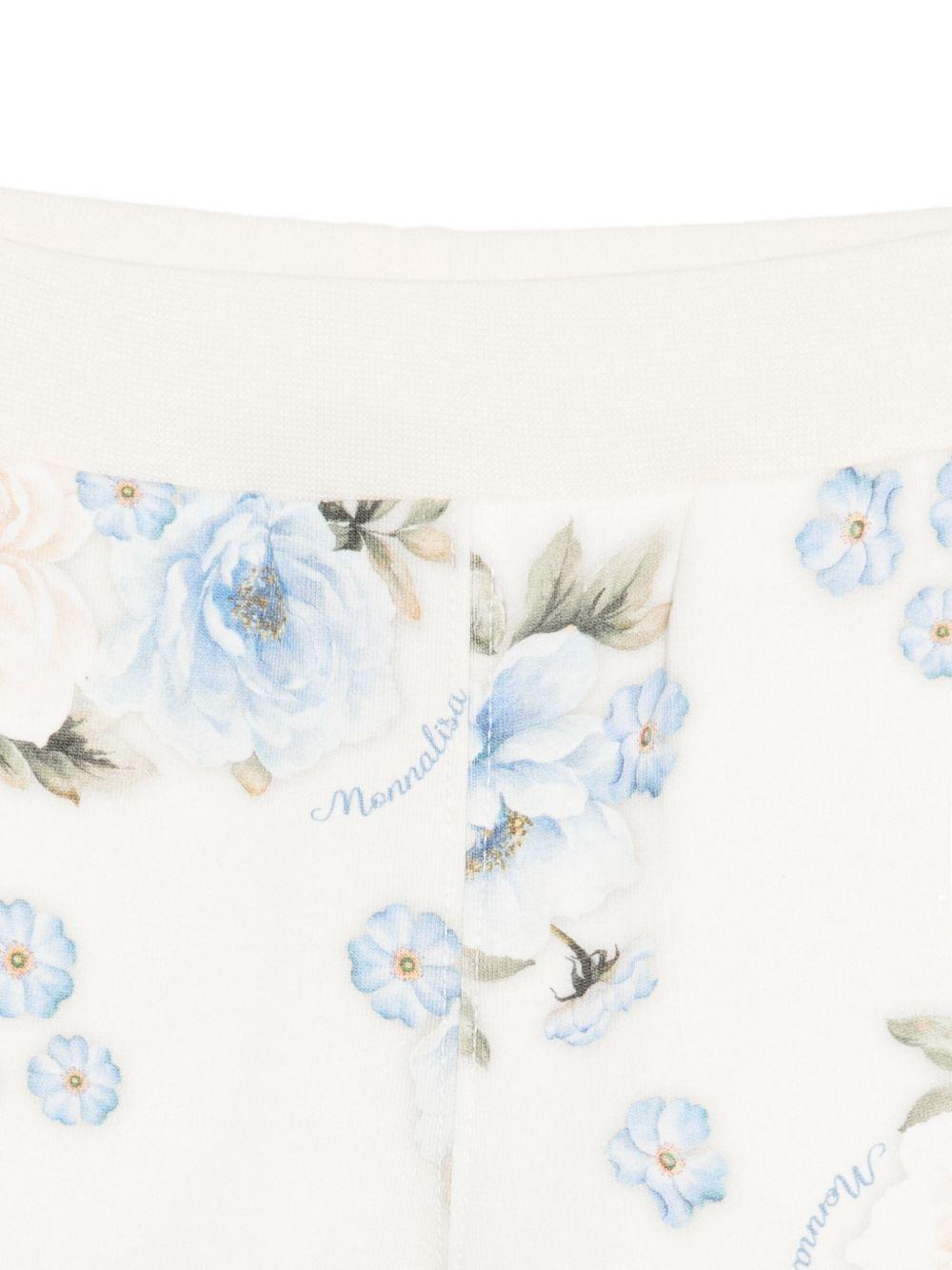 Pantaloni per neonata Monnalisa bianchi con stampa floreale - Rubino Kids