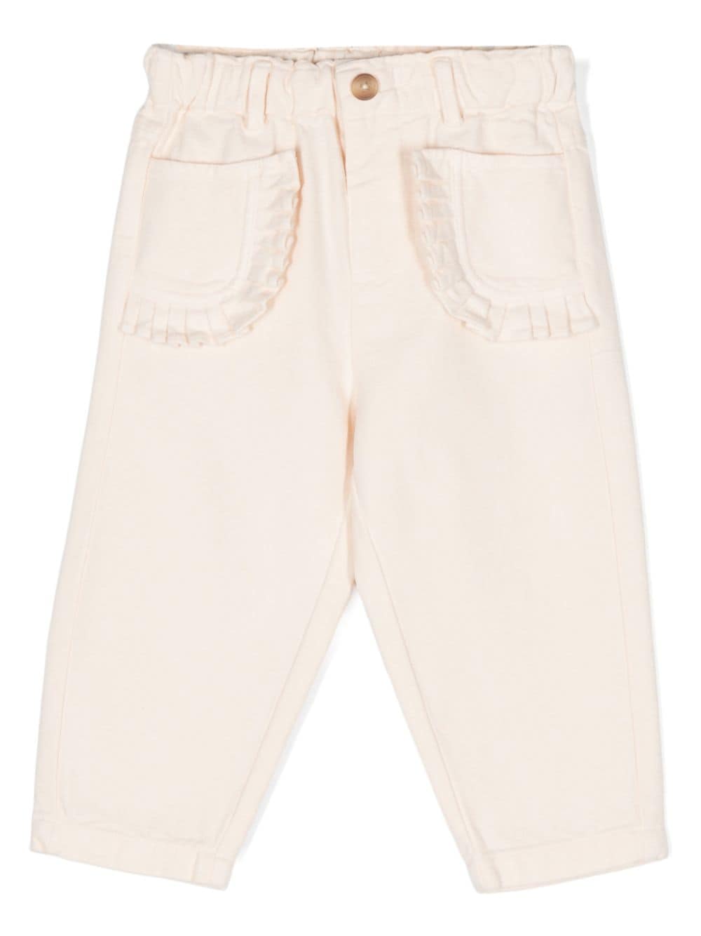 Pantaloni per neonati Donsje Phien beige con ruches sulle tasche laterali - Rubino Kids