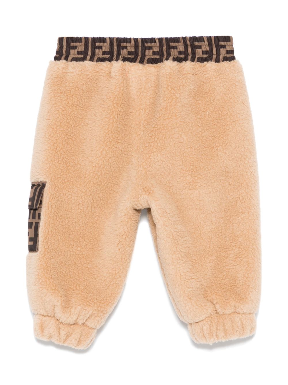 Pantaloni per neonati Fendi Kids beige con vita e tasca con monogramma FF - Rubino Kids