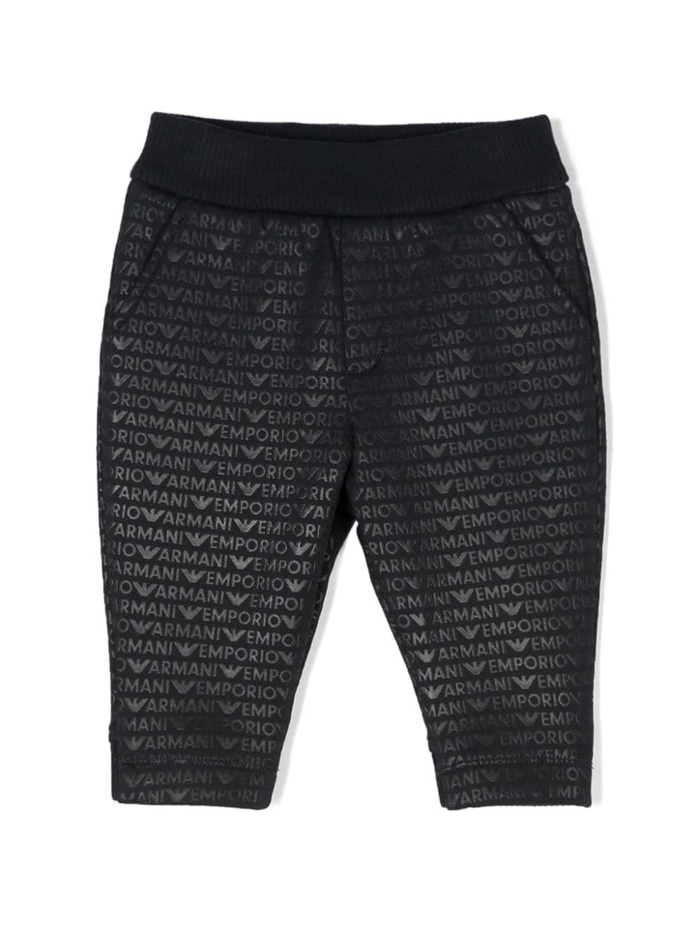 Pantaloni per neonato Emporio Armani Kids nero con stampa logo all - over - Rubino Kids