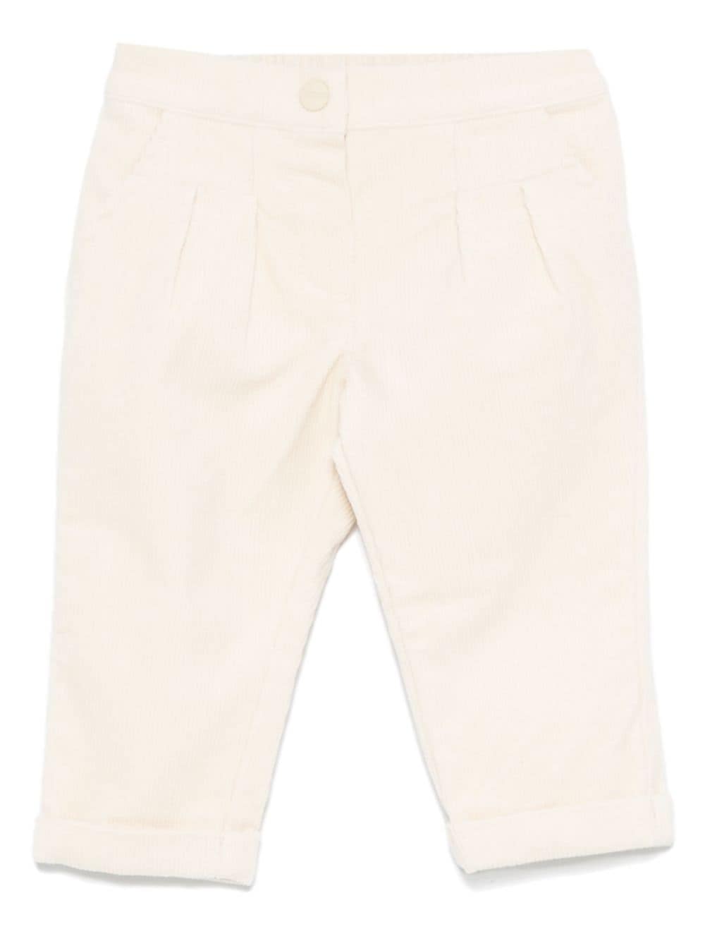 Pantaloni per neonato Moschino Kids beige chiaro a coste con logo sul retro - Rubino Kids