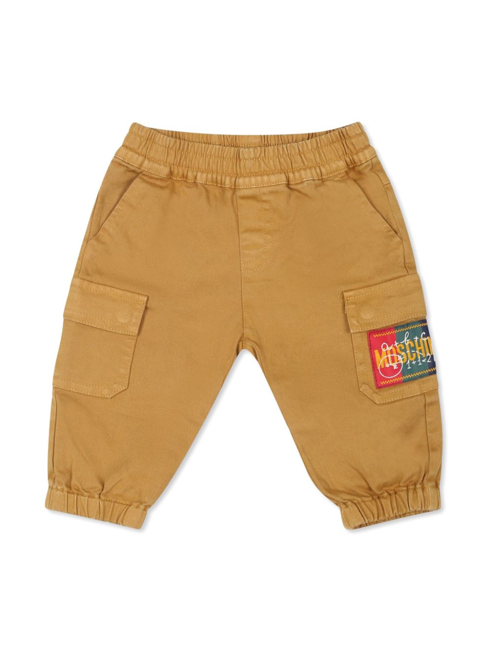 Pantaloni per neonato Moschino Kids marroni con applicazione logo - Rubino Kids