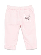 Pantaloni per neonato Moschino Kids rosa a coste con logo sul retro - Rubino Kids