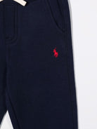 Pantaloni per neonato Ralph Lauren Kids blu con ricamo logo sulla gamba - Rubino Kids