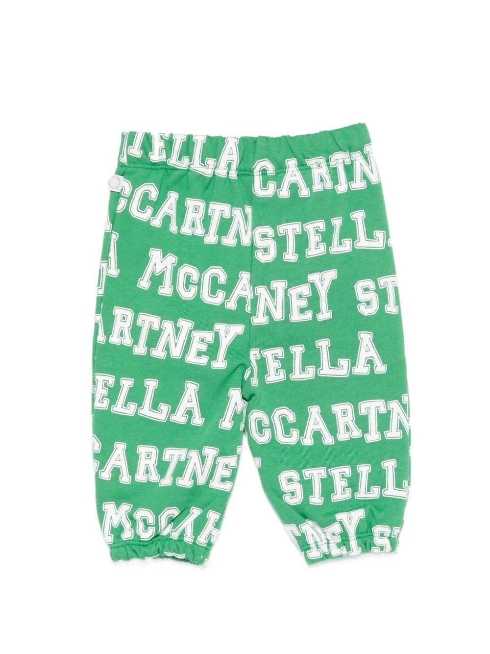 Pantaloni per neonato Stella McCartney Kids verde con stampa logo all - over - Rubino Kids