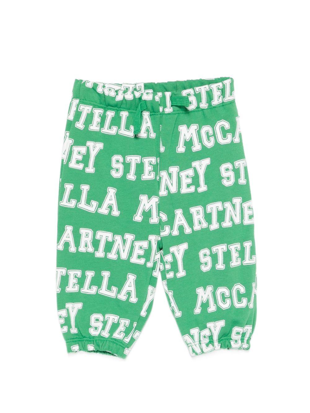 Pantaloni per neonato Stella McCartney Kids verde con stampa logo all - over - Rubino Kids