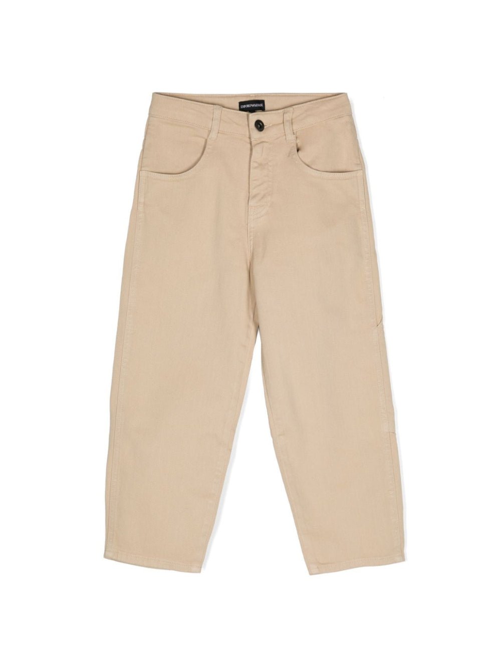 Pantaloni sartoriali a vita media per bambino Emporio Armani Kids beige con placca con logo - Rubino Kids