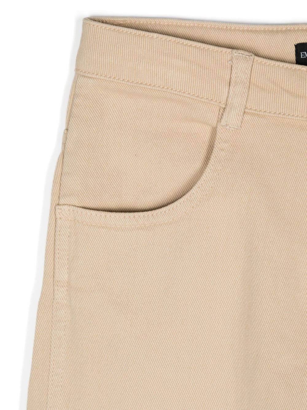 Pantaloni sartoriali a vita media per bambino Emporio Armani Kids beige con placca con logo - Rubino Kids