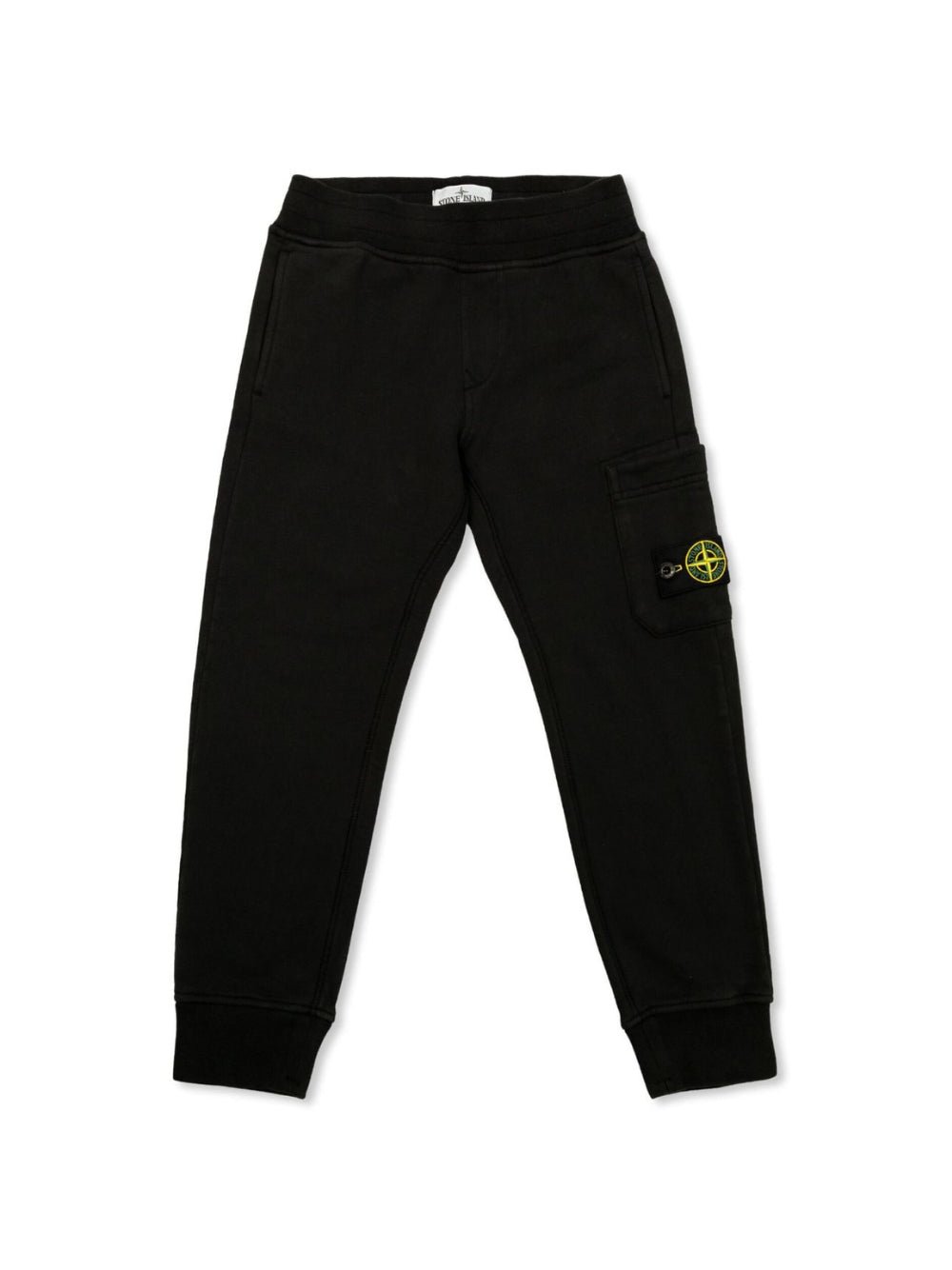 Pantaloni sportivi con applicazione logo per bambino Stone Island Junior nero con vita elasticizzata - Rubino Kids