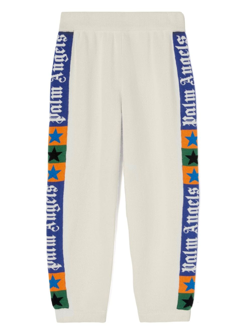 Pantaloni sportivi con logo jacquard per bambino Palm Angels Kids bianco con fascia in vita - Rubino Kids