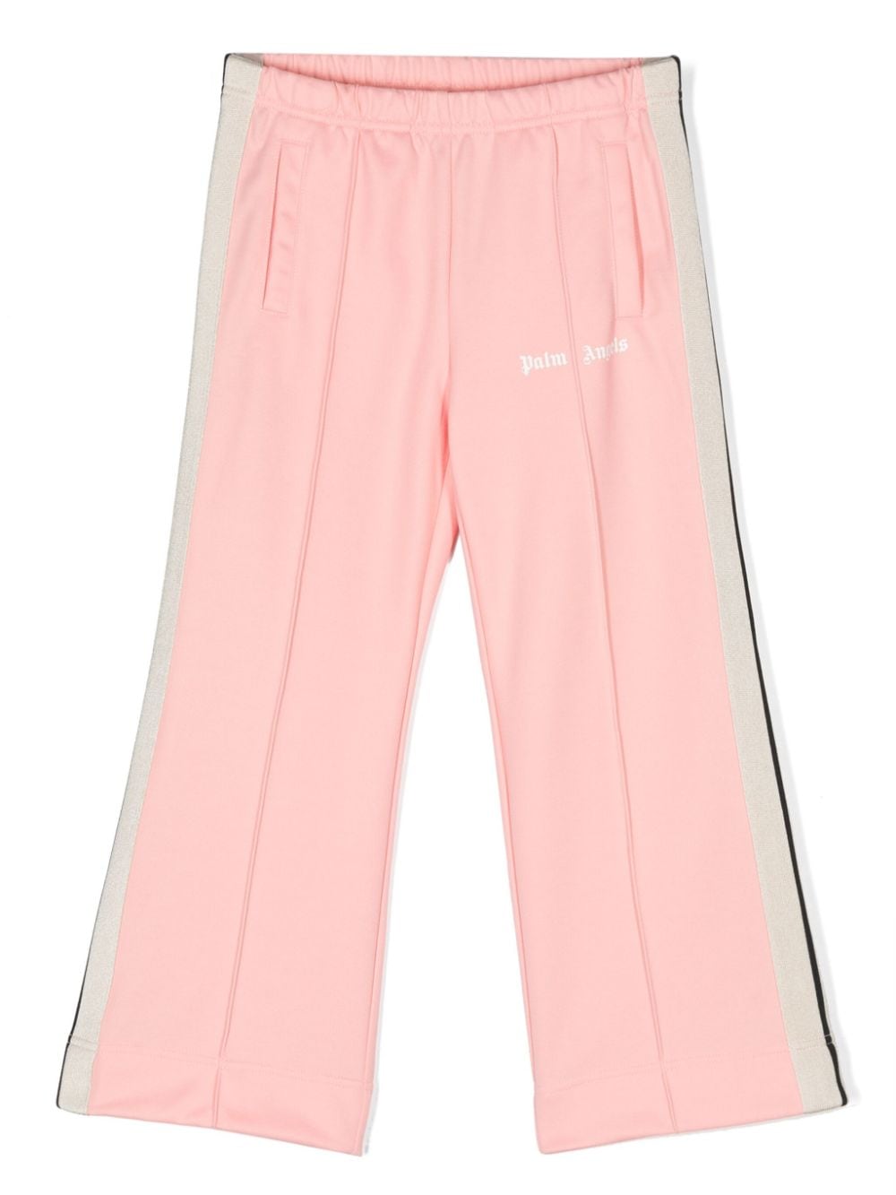 Pantaloni sportivi con ricamo per bambina Palm Angels Kids rosa con gamba ampia - Rubino Kids