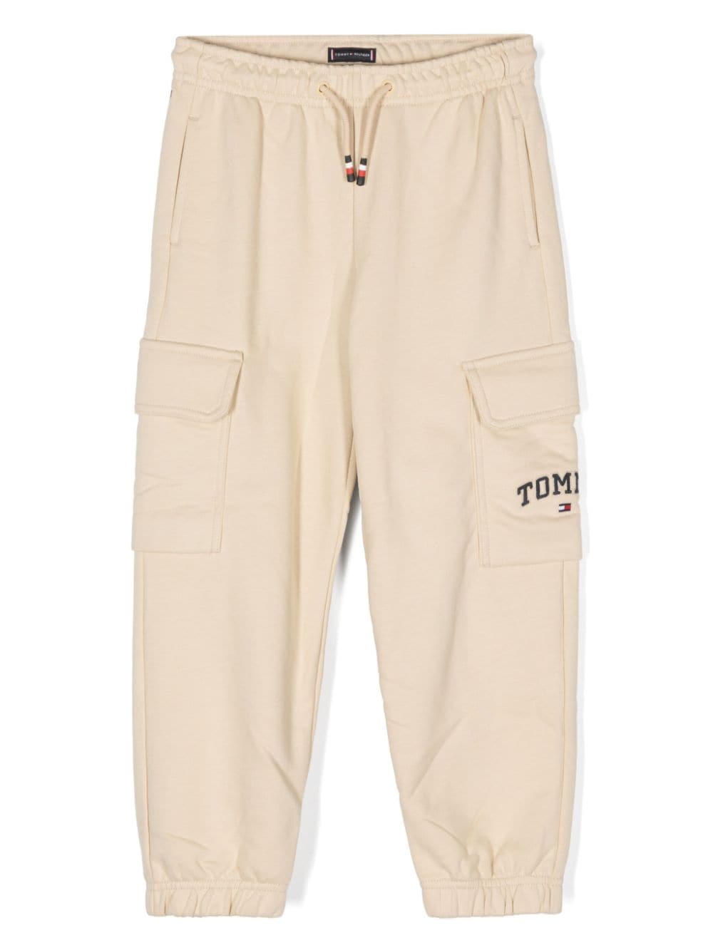 Pantaloni sportivi con ricamo per bambino Tommy Hilfiger Junior beige con logo laterale - Rubino Kids