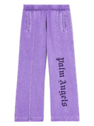 Pantaloni sportivi con stampa per bambina Palm Angels Kids viola con gamba ampia - Rubino Kids