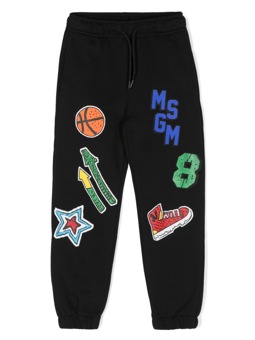 Pantaloni sportivi con stampa per bambino MSGM Kids nero con trama jersey - Rubino Kids