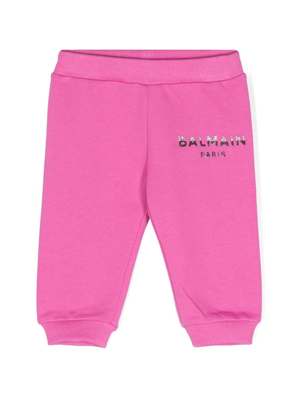 Pantaloni sportivi con stampa per neonata Balmain Kids rosa con vita elasticizzata - Rubino Kids