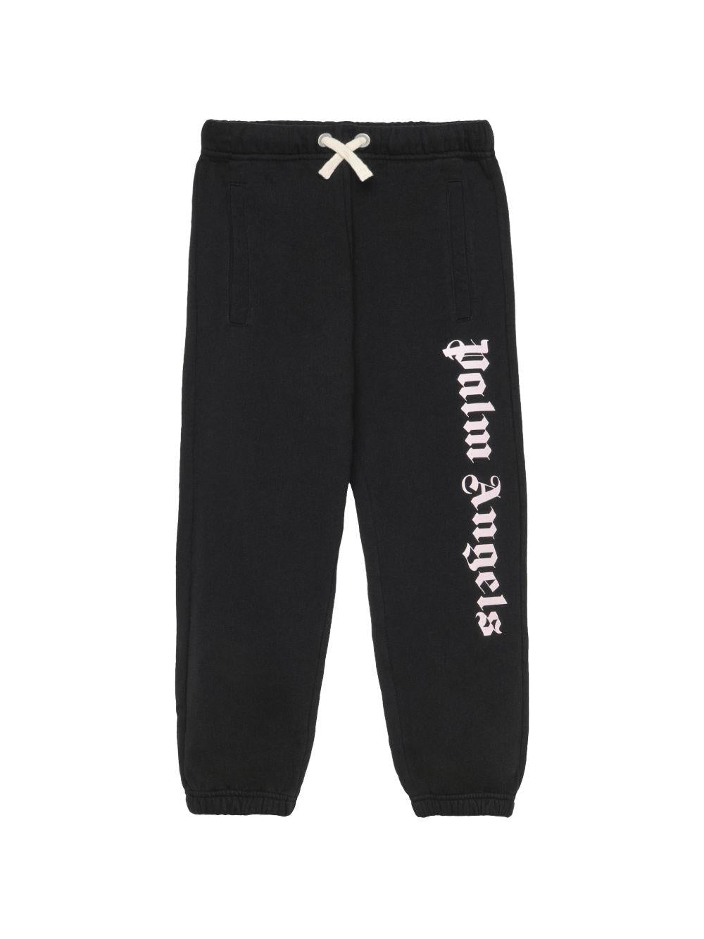 Pantaloni sportivi per bambina Palm Angels Kids neri con logo sul davanti - Rubino Kids