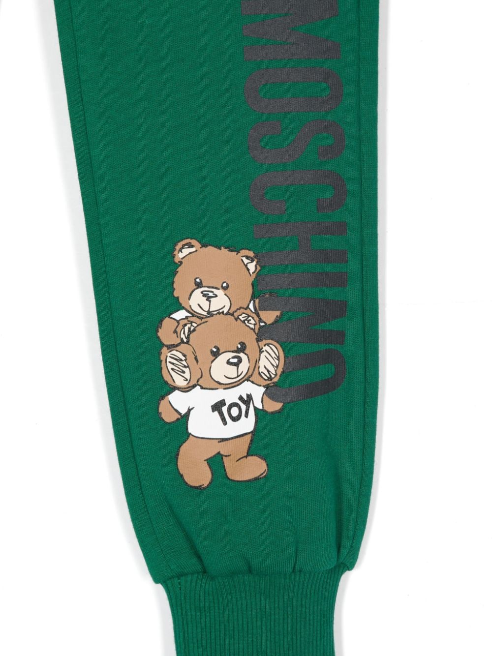 Pantaloni sportivi per bambino Moschino Kids verde con stampa Teddy Bear - Rubino Kids