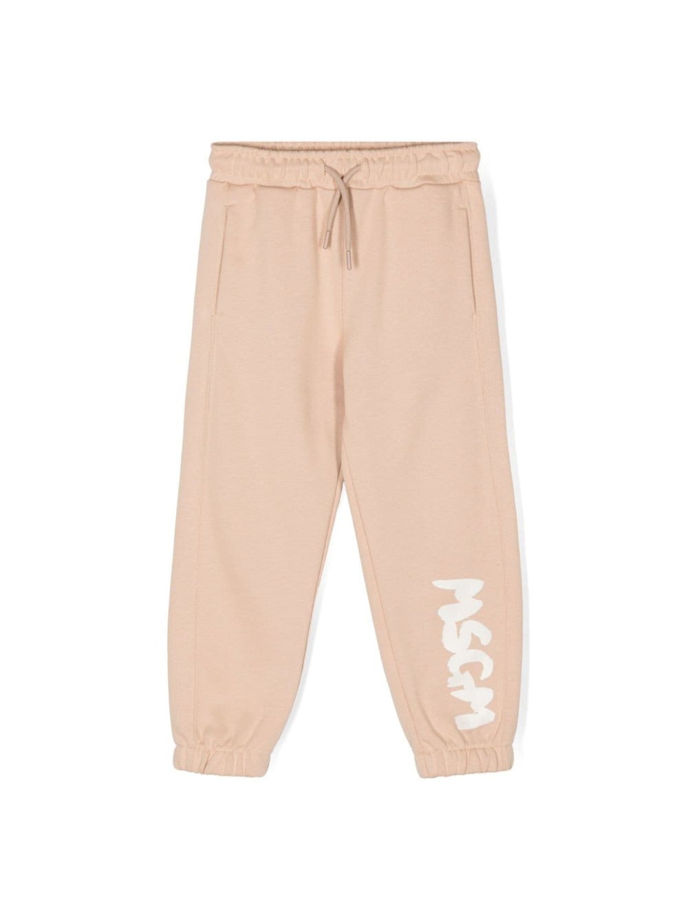 Pantaloni sportivi per bambino MSGM Kids beige con stampa logo sulla gamba - Rubino Kids