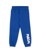 Pantaloni sportivi per bambino MSGM Kids blu con stampa logo sulla gamba - Rubino Kids