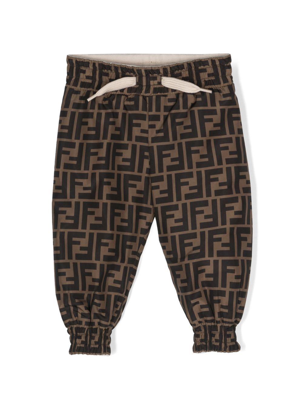Pantaloni sportivi per neonato Fendi Kids marrone con logo FF all - over - Rubino Kids
