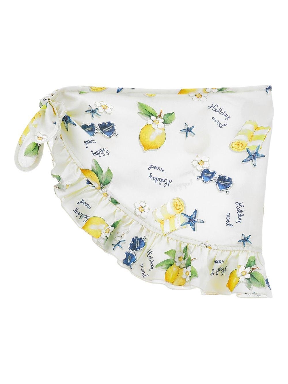 Pareo per bambina Monnalisa bianco con stampa grafica all - over - Rubino Kids