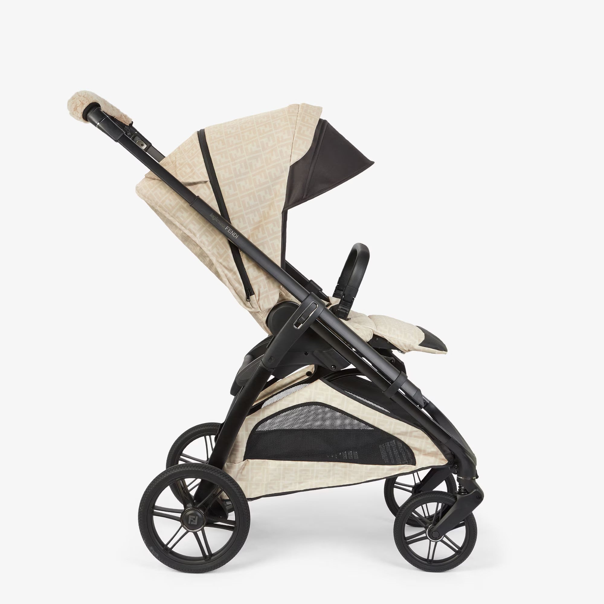 Passeggino per bambini Fendi Kids beige con stampa monogramma FF - Rubino Kids