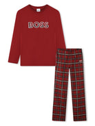 Pigiama a quadri per bambino BOSS Kidswear rosso con orlo dritto - Rubino Kids