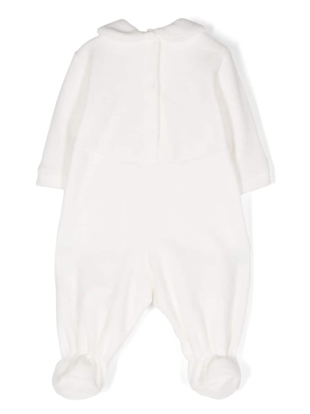 Pigiama con ricamo per neonata Monnalisa bianco con collo con logo - Rubino Kids