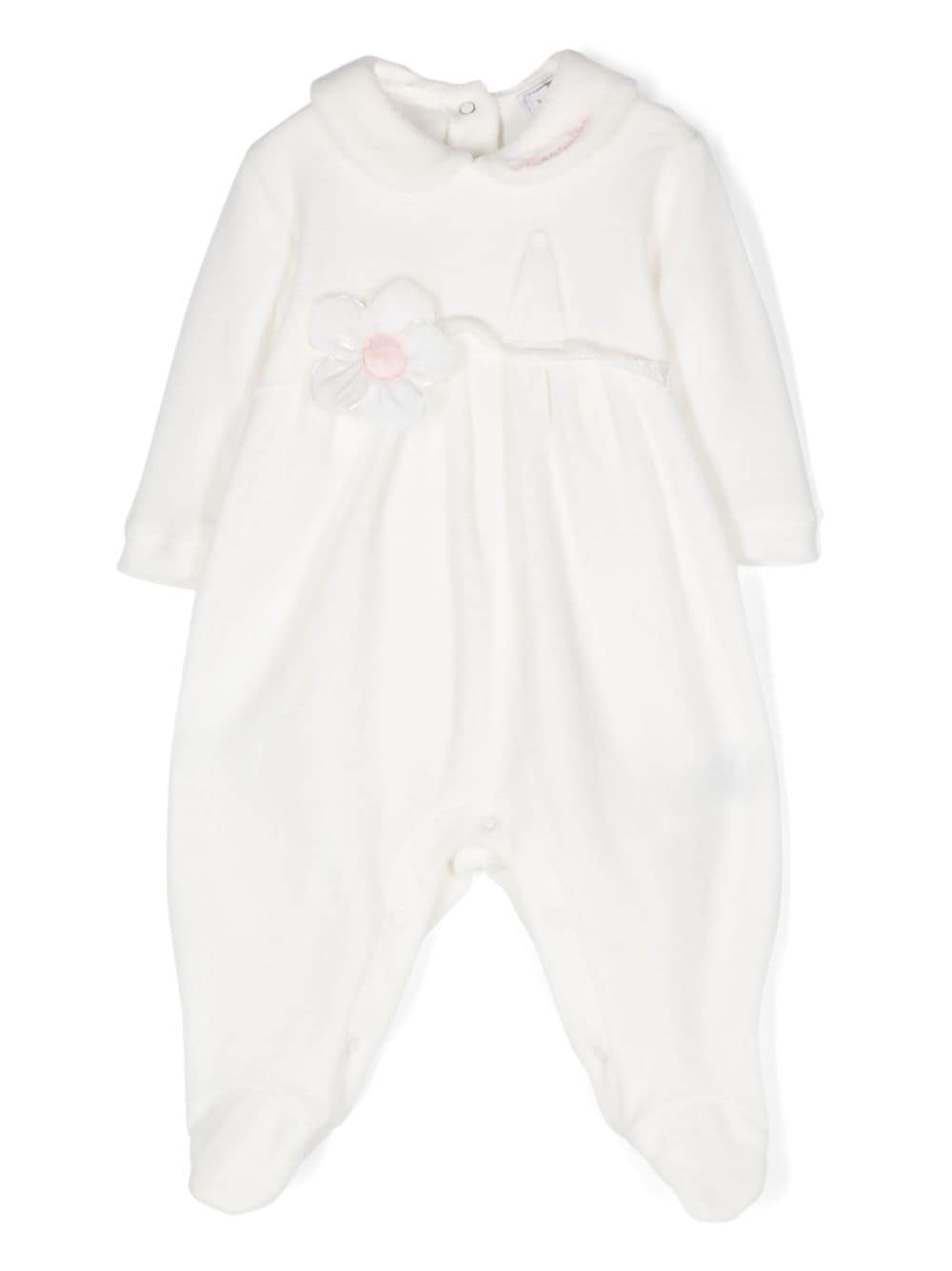 Pigiama con ricamo per neonata Monnalisa bianco con collo con logo - Rubino Kids