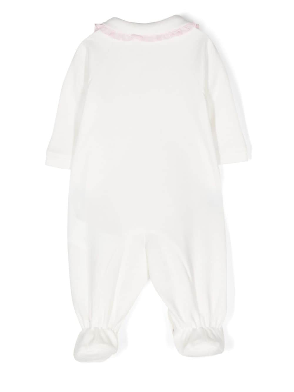 Pigiama con ruches per neonata Monnalisa bianco con colletto Peter Pan - Rubino Kids