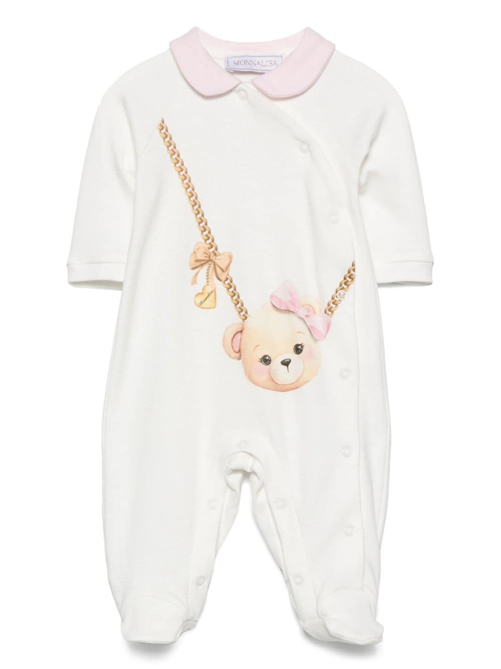 Pigiama con stampa Teddy Bear per neonata Monnalisa bianco con colletto rotondo - Rubino Kids