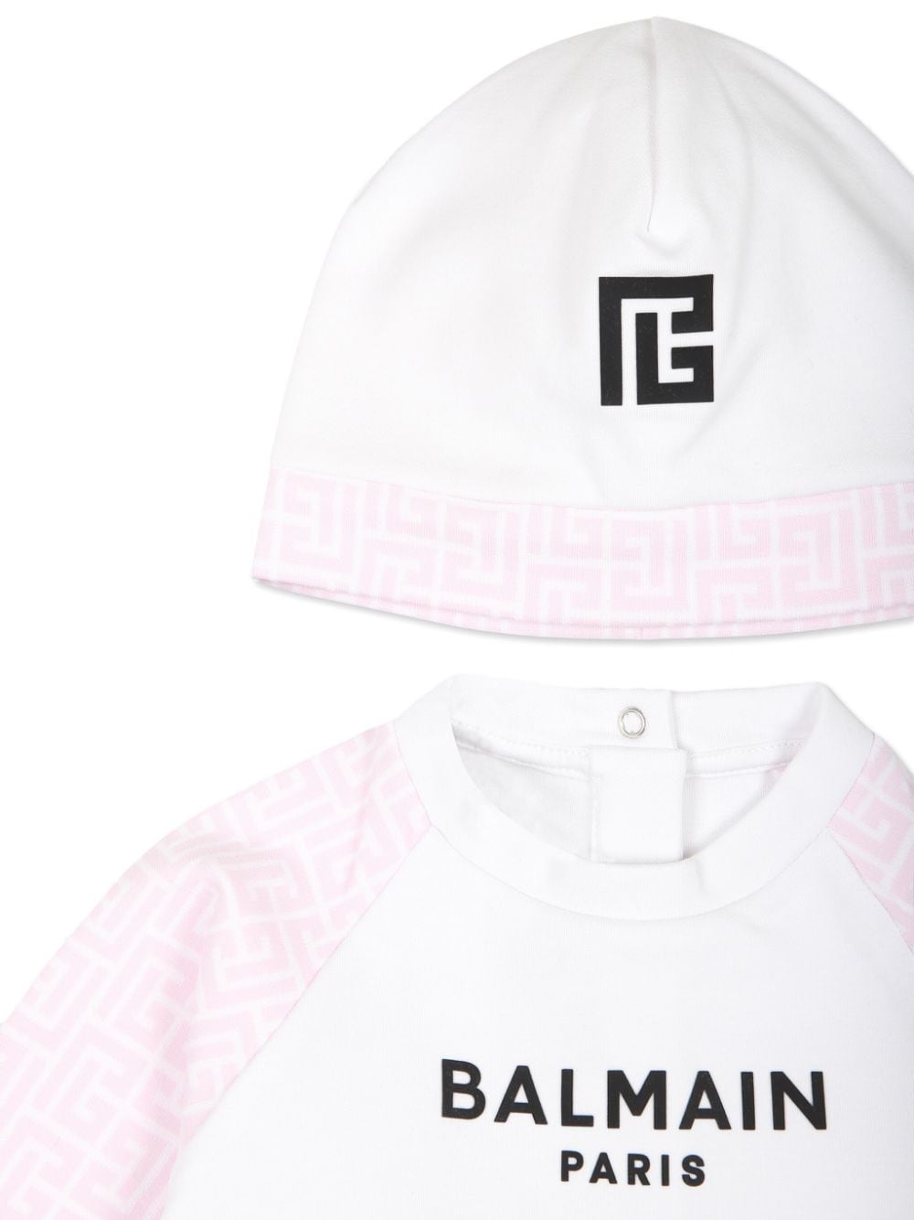 Pigiama PB Monogram per neonato Balmain Kids rosa con trama jersey - Rubino Kids