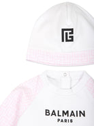 Pigiama PB Monogram per neonato Balmain Kids rosa con trama jersey - Rubino Kids