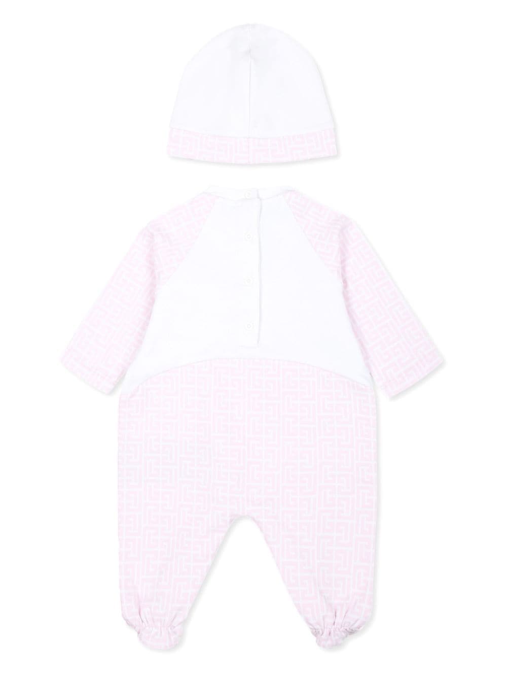 Pigiama PB Monogram per neonato Balmain Kids rosa con trama jersey - Rubino Kids