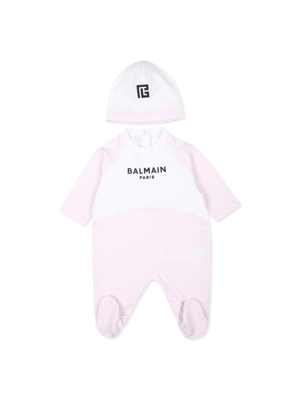 Pigiama PB Monogram per neonato Balmain Kids rosa con trama jersey - Rubino Kids