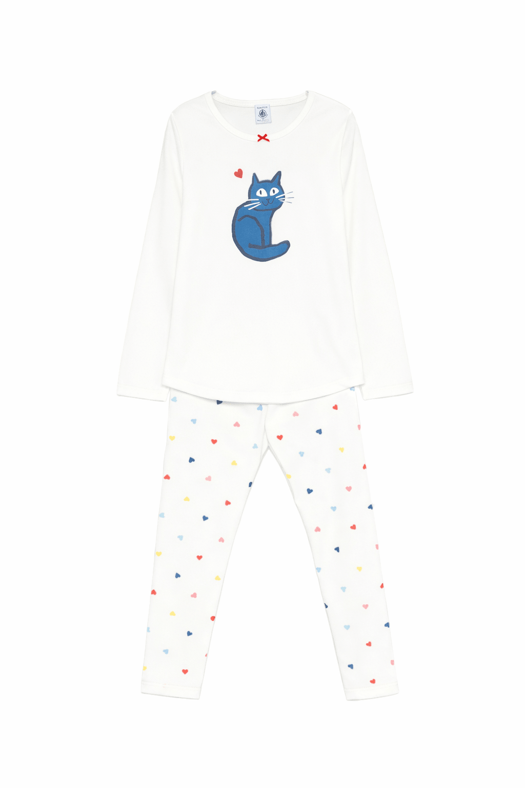 Pigiama per bambina Petit Bateau bianco con stampa gatto - Rubino Kids