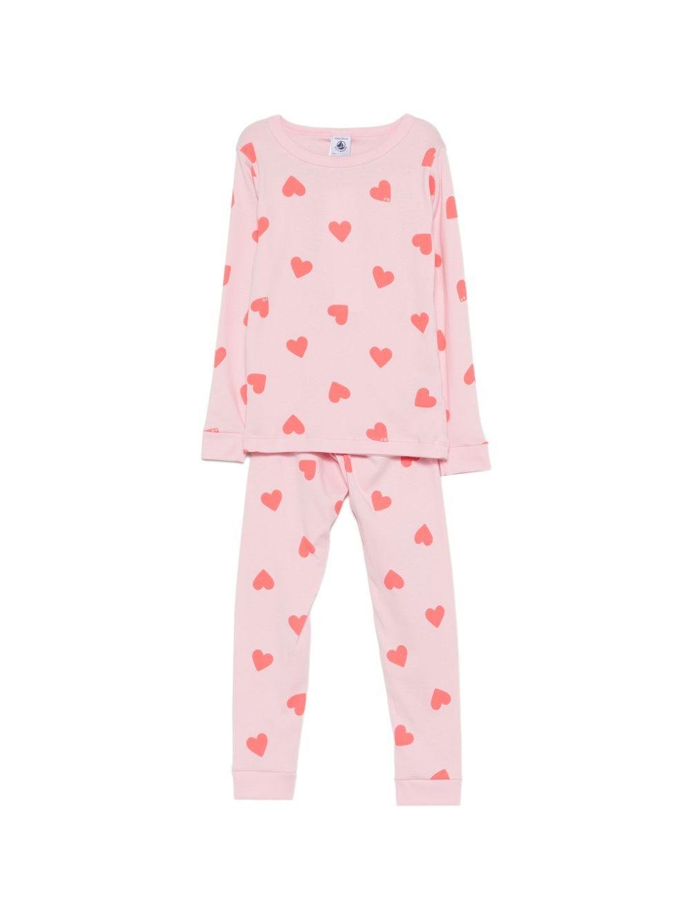 Pigiama per bambina Petit Bateau rosa con stampa a cuori all - over - Rubino Kids
