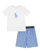 Pigiama per bambino Polo Ralph Lauren Kids bianco e azzurro con stampa Polo Pony - Rubino Kids