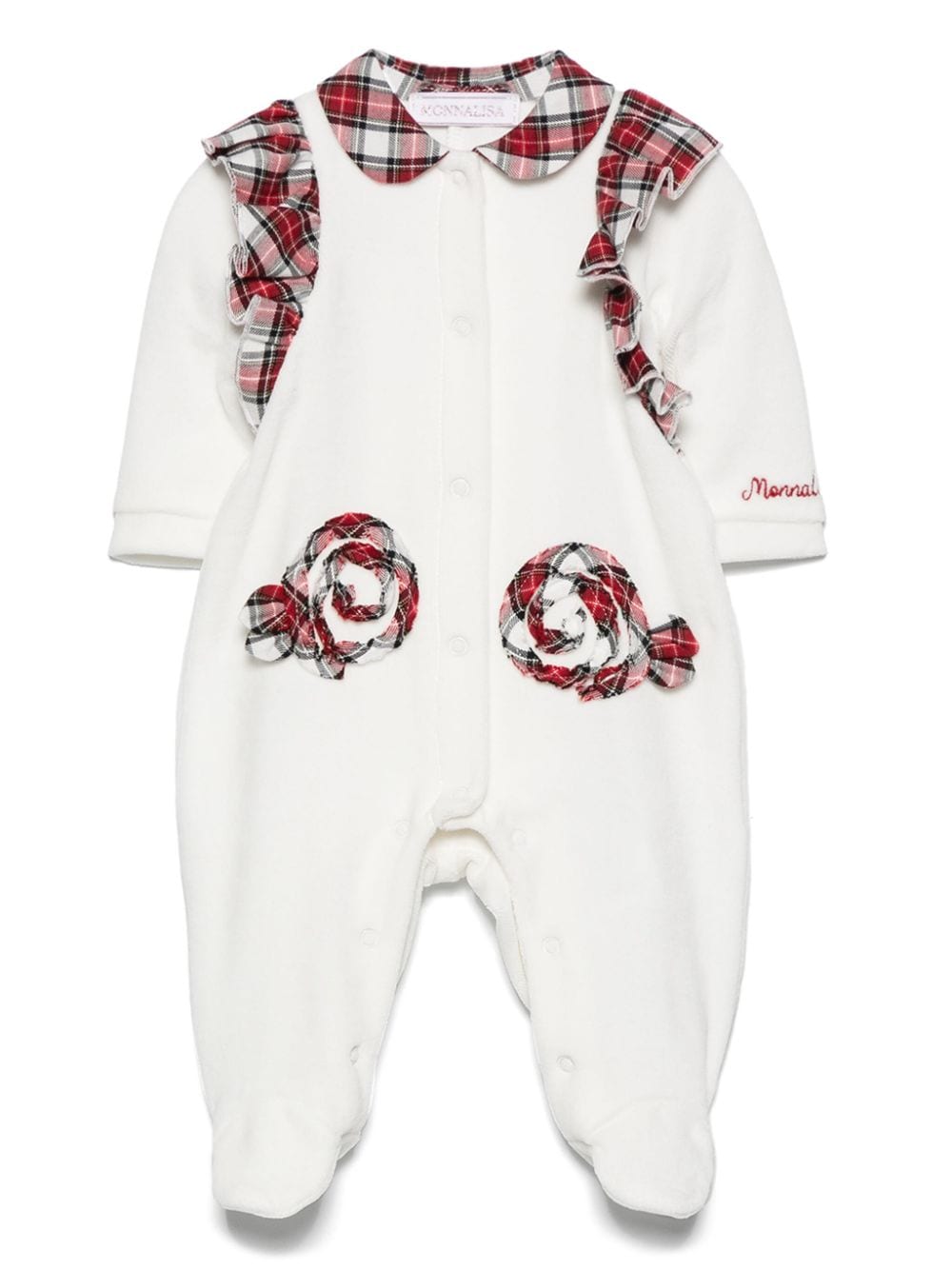 Pigiama per neonata Monnalisa bianco con dettagli tartan - Rubino Kids