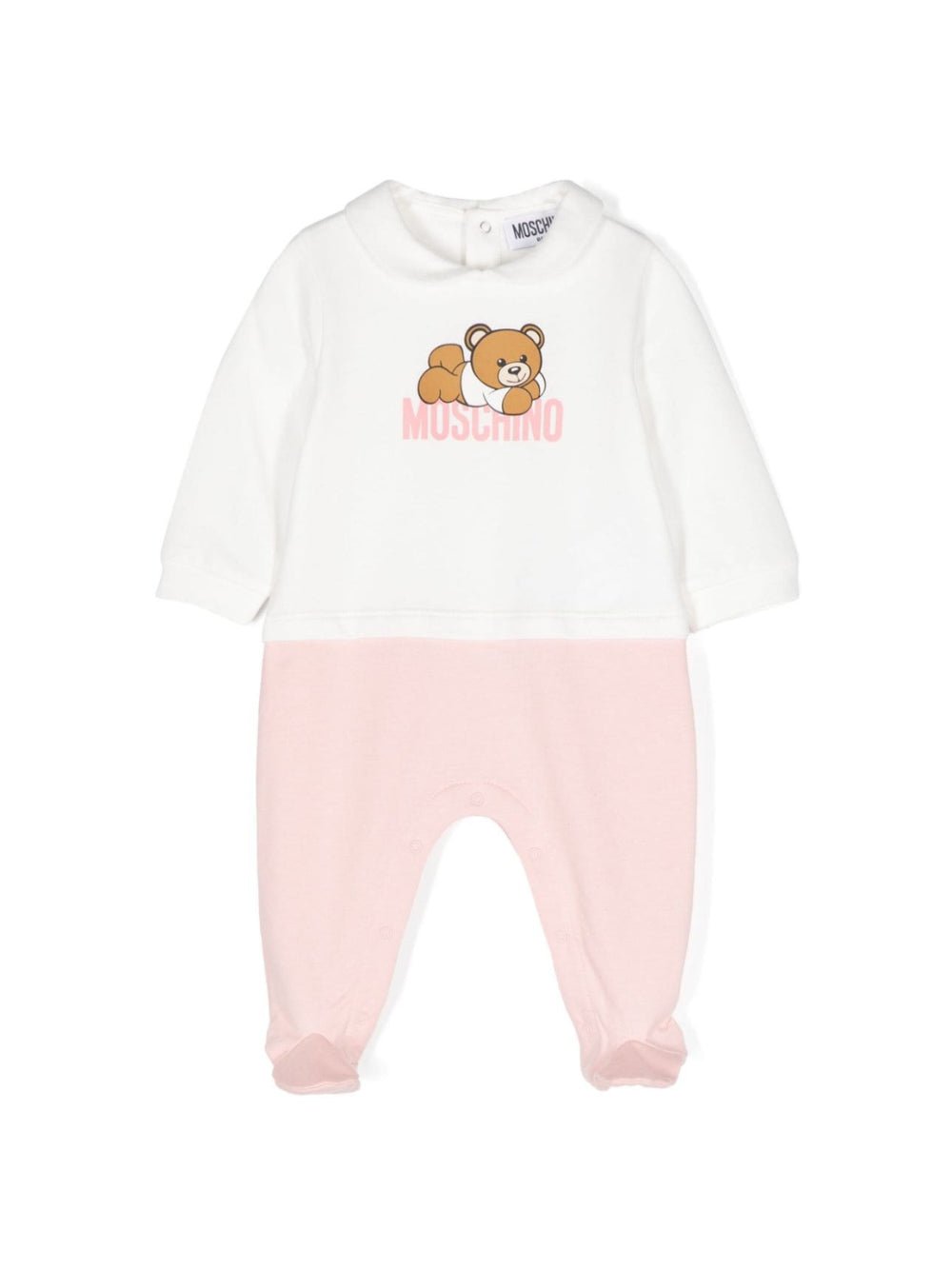 Pigiama per neonata Moschino Kids bianco e rosa con stampa Teddy Bear - Rubino Kids