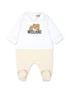 Pigiama per neonati Moschino Kids bianco e beige con stampa Teddy Bear - Rubino Kids